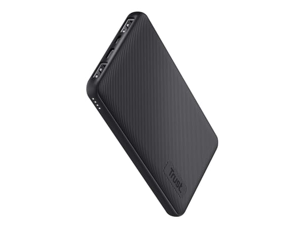 Trust Primo Ultra-thin - Strømbank - 10000 mAh - 37 Wh - 15 watt - 3 A - Fast Charge - 3 utgangskontakter (2 x USB, 24 pin USB-C) - på kabel: Micro-U