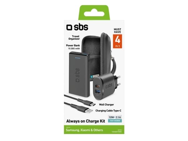 SBS Always on Charge KIT, 10000 mAh, Sort