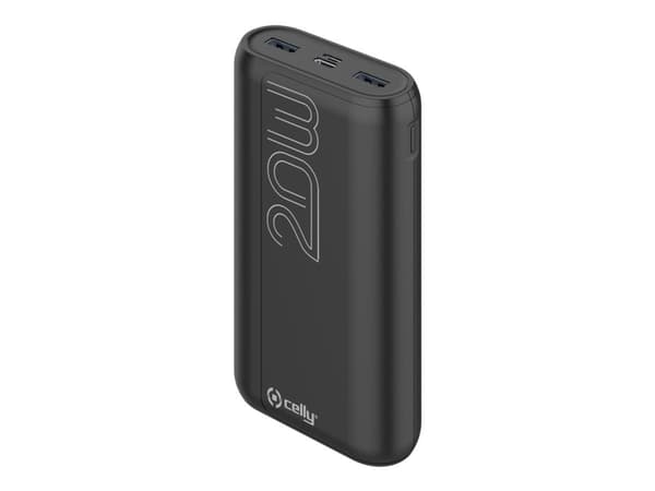 Celly ProPower PBPD20000EVO - Strømbank - 20000 mAh - 74 Wh - 20 watt - 3 A - PD - 3 utgangskontakter (2 x USB, 24 pin USB-C) - svart Sort