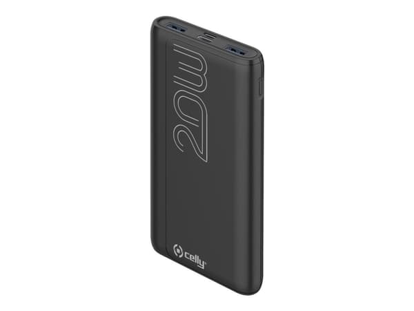Celly ProPower PBPD10000EVO - Strømbank - 10000 mAh - 37 Wh - 20 watt - 3 A - PD - 3 utgangskontakter (2 x USB, 24 pin USB-C) - svart Sort