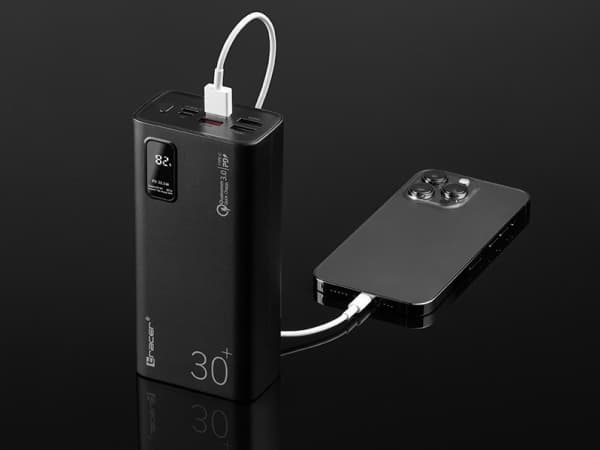 Tracer MODI - Strømbank - 30000 mAh - 20 watt - 3 A - QC 3.0, PD, SCP, VOOC - 5 utgangskontakter (24 pin USB-C, 4 x USB) - svart