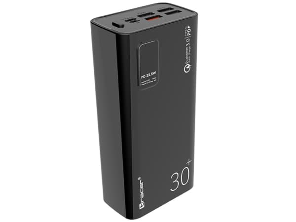 Tracer MODI - Strømbank - 30000 mAh - 20 watt - 3 A - QC 3.0, PD, SCP, VOOC - 5 utgangskontakter (24 pin USB-C, 4 x USB) - svart