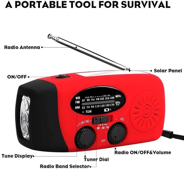 Vevradio med Solceller & Powerbank 2000 mAh