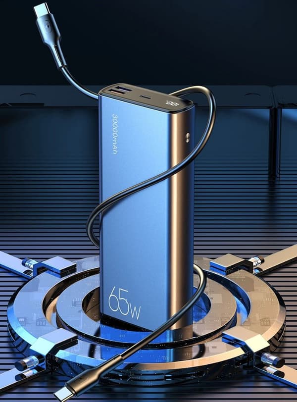 Power bank 65WPRO för smartphone och bärbara datorer, 30000mAh, Quickcharge, 1 USB-C, 2 USB-A