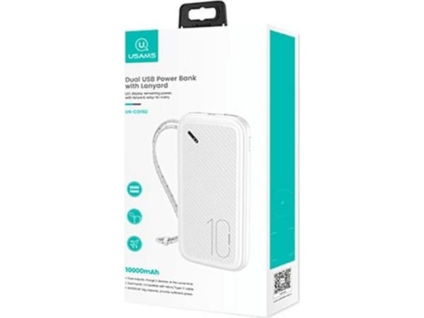 USAMS Powerbank PB56 10000mAh 2xUSB / USB-C / MicroUSB Fast Charge white/white 10KCD15002 (US-CD150)