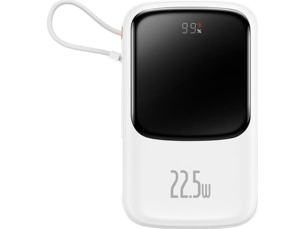 Powerbank Baseus Qpow PRO su kabeliu, 10000mAh, 22.5W (balta)