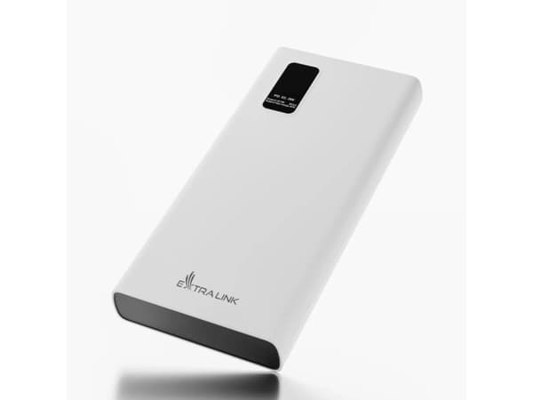 Extralink EPB-067W - Strømbank - 10000 mAh - 22.5 watt - 4.5 A - Fast Charge - 3 utgangskontakter (2 x 9-stifts USB-type A, 24 pin USB-C) - hvit