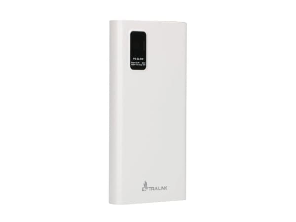 Extralink EPB-067W - Strømbank - 10000 mAh - 22.5 watt - 4.5 A - Fast Charge - 3 utgangskontakter (2 x 9-stifts USB-type A, 24 pin USB-C) - hvit
