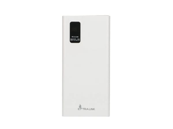 Extralink EPB-067W - Strømbank - 10000 mAh - 22.5 watt - 4.5 A - Fast Charge - 3 utgangskontakter (2 x 9-stifts USB-type A, 24 pin USB-C) - hvit