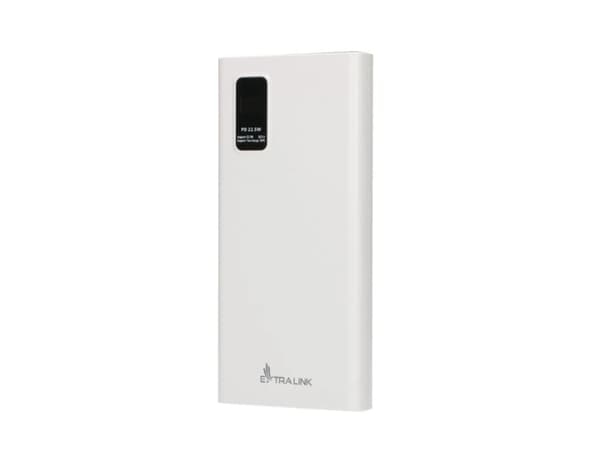 Extralink EPB-067W - Strømbank - 10000 mAh - 22.5 watt - 4.5 A - Fast Charge - 3 utgangskontakter (2 x 9-stifts USB-type A, 24 pin USB-C) - hvit