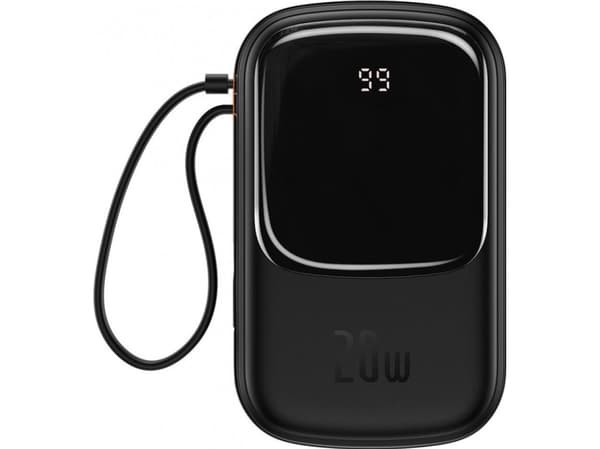Baseus Qpow Digital Display powerbank med hurtiglading 20000mAh 20W QC/PD/SCP/FCP med innebygd Lightning-kabel svart