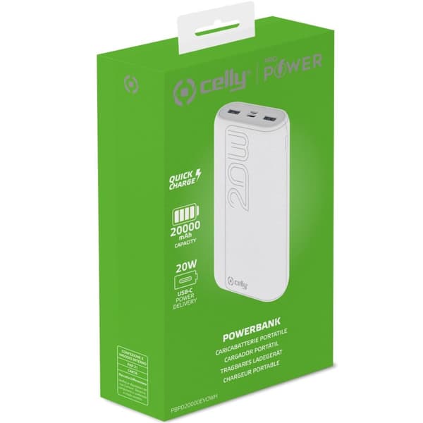 Celly PowerBank PD 20W 20.000 mAh Hvit