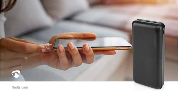 Nedis Power Bank | 20000 mAh | 1.5 / 2.0 / 3.0 A | Antall utganger: 2 | Utgangstilkobling: 1x USB-A / 1x USB-C™ | Inngangstilkobling: 1x Micro USB / 1