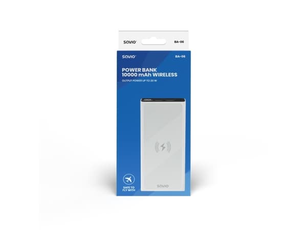 Savio powerbank BA-06 10000 mAh induktiv lading, 10000 mAh, litiumpolymer (LiPo), Hvid