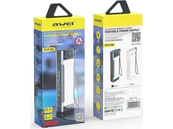 Powerbank Awei AWEI PowerBank P175K 20000mAh 22.5W czarny/black 2xUSB/PD + lampka LED