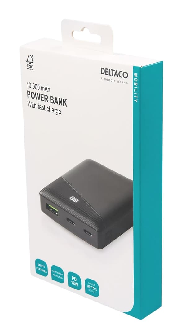 Powerbank 10 000 mAh snabbladdning 1x USB-A  1x USB-C
