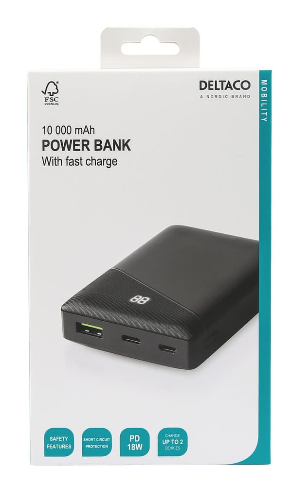 Powerbank 10 000 mAh snabbladdning 1x USB-A  1x USB-C