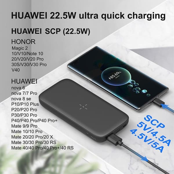 15W trådløs oplader 10000mAh Power Bank PD 20W QC 22.5W bærbar