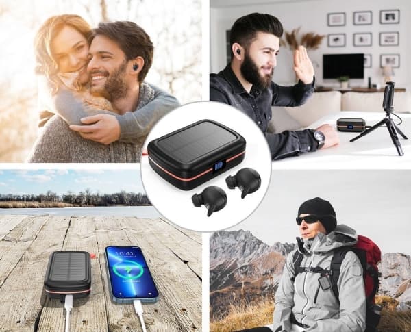 Choetech hodetelefoner Choetech TWS trådløse hodetelefoner, vanntette med solcellepanel og innebygd 2500mAh strømbank, svart (BH-T05)