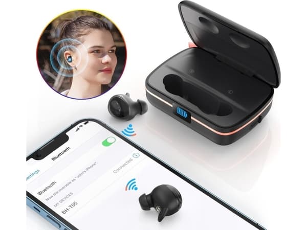 Choetech hodetelefoner Choetech TWS trådløse hodetelefoner, vanntette med solcellepanel og innebygd 2500mAh strømbank, svart (BH-T05)