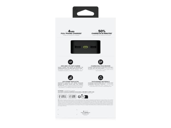 mophie powerstation XL - Strømbank - 20000 mAh - 20 watt - PD - 2 utgangskontakter (USB) - på kabel: USB-C - svart