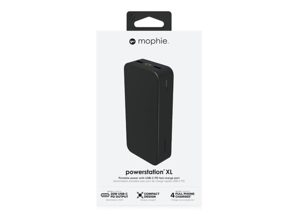 mophie powerstation XL - Strømbank - 20000 mAh - 20 watt - PD - 2 utgangskontakter (USB) - på kabel: USB-C - svart