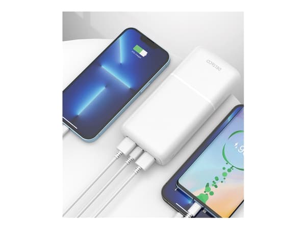DELTACO - Strömförsörjningsbank - 20000 mAh - 74 Wh - 10.5 Watt - 2.1 A - PD - 3 utdatakontakter (2 x USB, 24 pin USB-C)