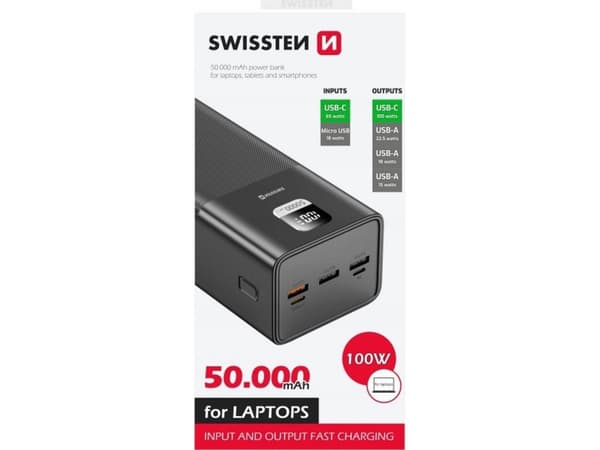 Swissten Power Line Power Bank 50000 mAh 100W Power Delivery black