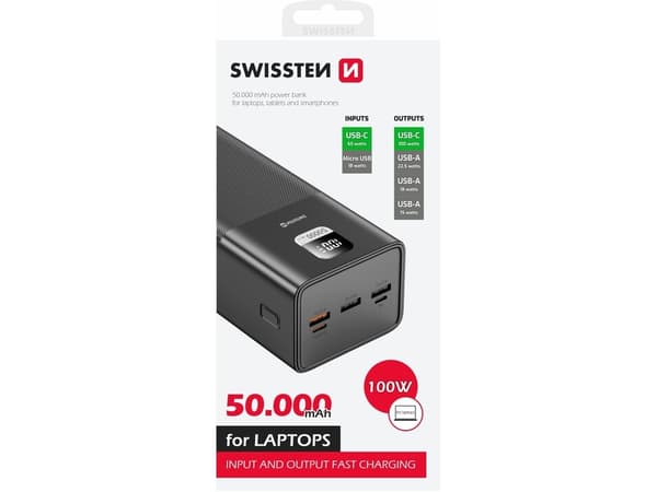 Swissten Power Line Power Bank 50000 mAh 100W Power Delivery black