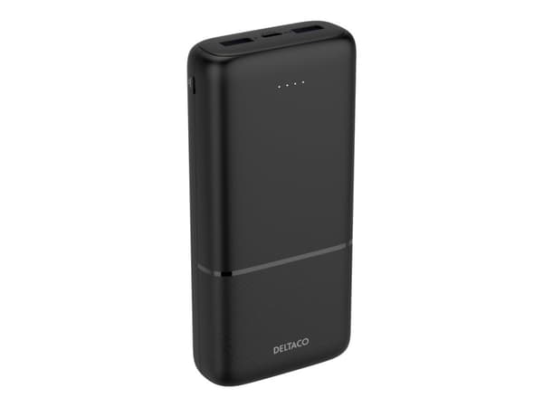 DELTACO PB-C1008 - Strømbank - 20000 mAh - 74 Wh - 20 watt - PD - 3 utgangskontakter (2 x USB, 24 pin USB-C) - svart
