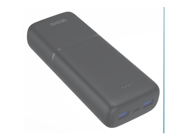 DELTACO PB-C1008 - Strømbank - 20000 mAh - 74 Wh - 20 watt - PD - 3 utgangskontakter (2 x USB, 24 pin USB-C) - svart
