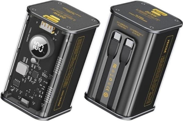Powerbank Wekome Powerbank 20000 mAh Super Fast Charging z wbudowanym kablem USB-C PD 20W & Lightning + USB-A QC3.0 22.5W Czarny