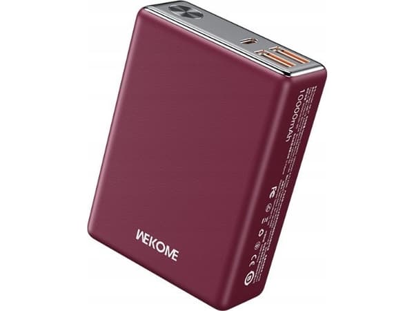 Powerbank Wekome Power bank 10000 mAh Super Fast Charging USB-C PD 20W + 2x USB-A QC3.0 22.5W Czerwony