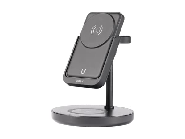 DELTACO - Strømbank - 3-i-1, magnetisk - 5000 mAh - 19.25 Wh - 18 watt - 3 utgangskontakter (hodetelefonkontakt, 24 pin USB-C, trådløs lading) - svar