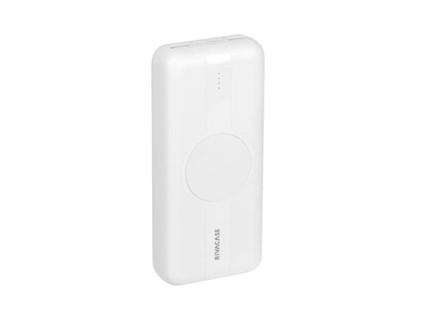 RivaCase POWERBANK 20.000 MAH USB-C 20W + QI 10W, 1X USB-C 20W INN/UT, 2X USB-A QC18W, MICRO-USB INNGANG, QI 10W INDUKSJON, HVIT