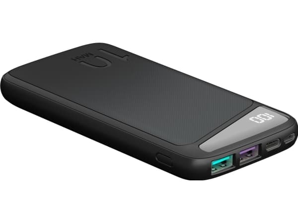 goobay - Strømbank - 10000 mAh - 37 Wh - PD, QC 3.0, Super Charge - 3 utgangskontakter (2 x USB, USB-C) - på kabel: USB, USB-C - svart