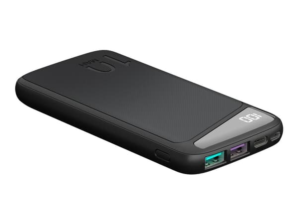 goobay - Strømbank - 10000 mAh - 37 Wh - PD, QC 3.0, Super Charge - 3 utgangskontakter (2 x USB, USB-C) - på kabel: USB, USB-C - svart Sort