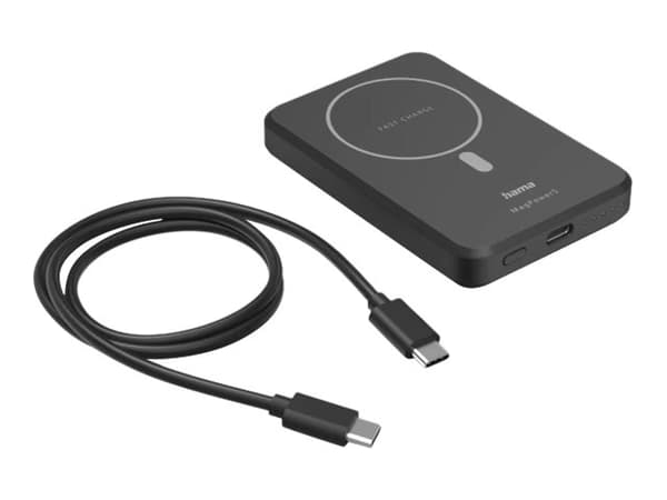 Hama Power Pack "MagPower5" - Trådlös powerbank - Li-pol - 5000 mAh - 18.5 Wh - på kabel: USB-C - svart - för Apple AirPods with MagSafe Charging Cas Svart