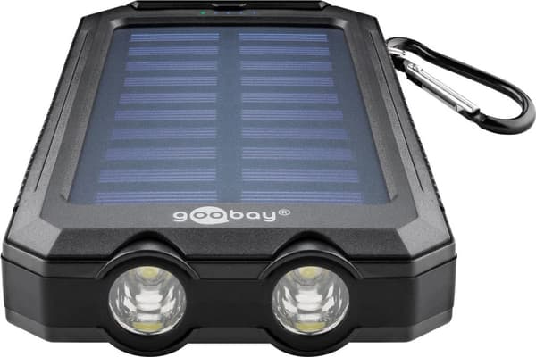 Goobay Outdoor-powerbank 8.0 (8.000 mAh) til udendørs eventyr med robust design, solcellepanel og lommelygtefunktion