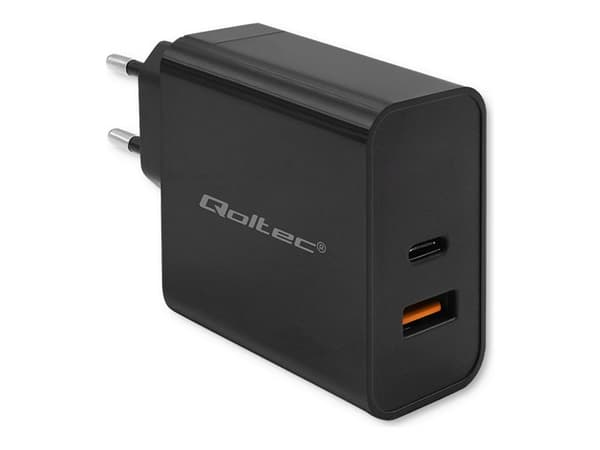 Qoltec - Strømadapter - super quick, 5-20V, 1.5A - 65 watt - 3.25 A - PD - 2 utgangskontakter (24 pin USB-C, USB) - svart