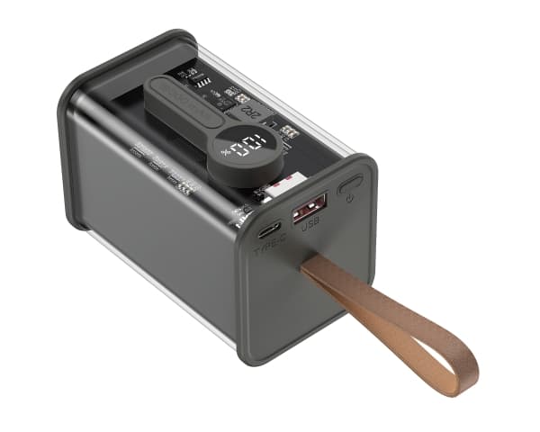 Gembird - Strømbank 4 x 21700 - 18000 mAh - 20 watt - 3 A - QC 3.0 - 2 utgangskontakter (USB, 24 pin USB-C) - svart, gjennomsiktig