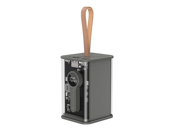 Gembird - Strømbank 4 x 21700 - 18000 mAh - 20 watt - 3 A - QC 3.0 - 2 utgangskontakter (USB, 24 pin USB-C) - svart, gjennomsiktig Sort, Gjennomsiktig