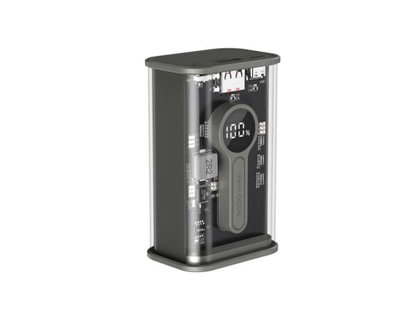 Gembird - Strømbank 2 x 21700 - 9000 mAh - 20 watt - 3 A - PD, QC 3.0 - 2 utgangskontakter (USB, 24 pin USB-C) - svart, gjennomsiktig