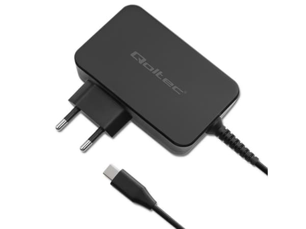 Qoltec GaN POWER PRO - USB-C strömadapter - 3-4,5A, 5-20V - AC 220-240 V - 90 Watt - svart