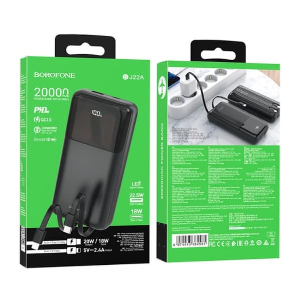 Borofone BJ22A Powerbank 20000mAh - Svart