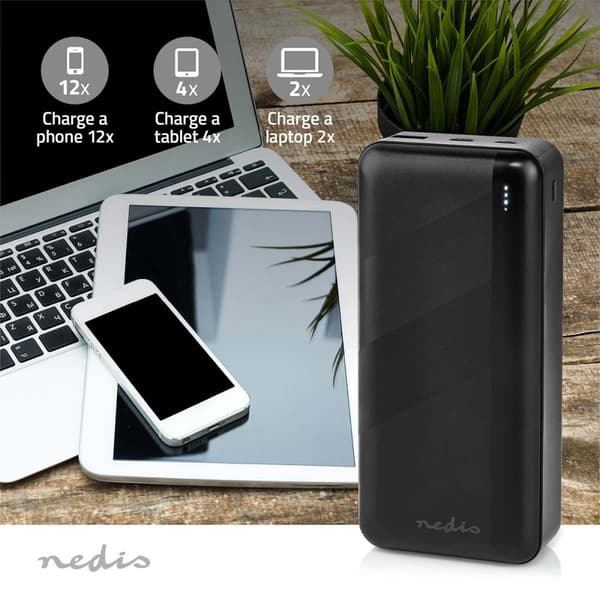 Nedis Power Bank | 32000 mAh | 2.4 / 3.0 / 3.25 A | Antall utganger: 2 | Utgangstilkobling: 1x USB-A / 1x USB-C™ | Inngangstilkobling: 1x Micro USB /