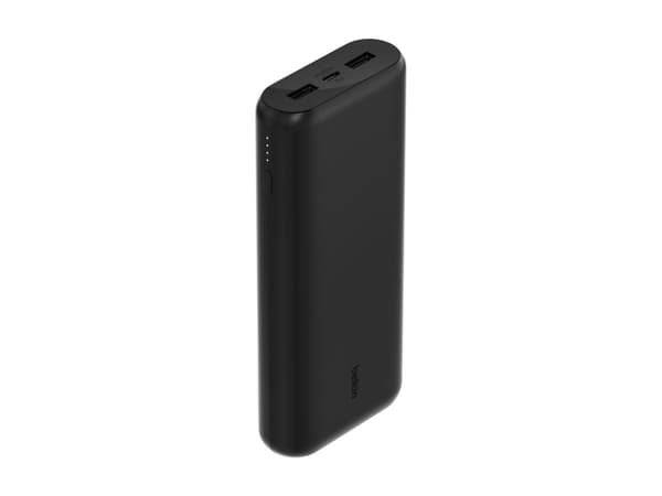 Belkin - Strømbank - 20000 mAh - 20 watt - PD, Fast Charge - 3 utgangskontakter (24 pin USB-C, 2 x USB) - på kabel: USB-C - svart
