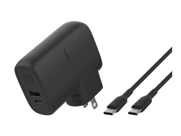Belkin BoostCharge - Strømbank / strømadapter - 5000 mAh - 25 watt - Fast Charge, PD 3.0 - 2 utgangskontakter (USB, 24 pin USB-C) - svart