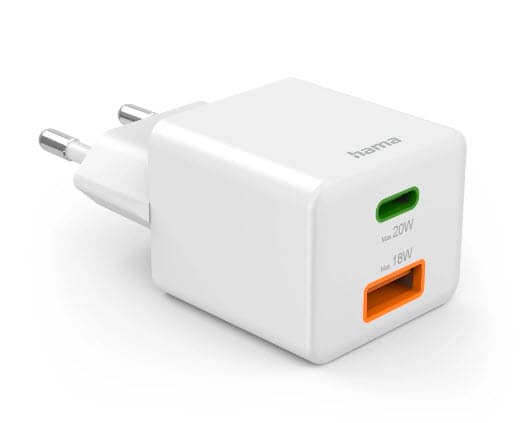 Hama - Strømadapter - 20 watt - 3 A - PD, QC 2.0, QC 3.0 - 2 utgangskontakter (USB-type A, 24 pin USB-C) - hvit