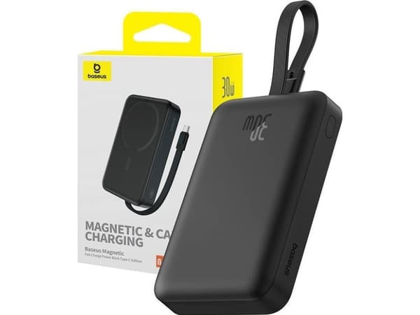 Baseus Magnetic PPCXM10T - Trådløs nødlader - Li-pol - 10000 mAh - 30 watt - 3 A - Fast Charge (magnetisk, 2 x USB-C) - svart